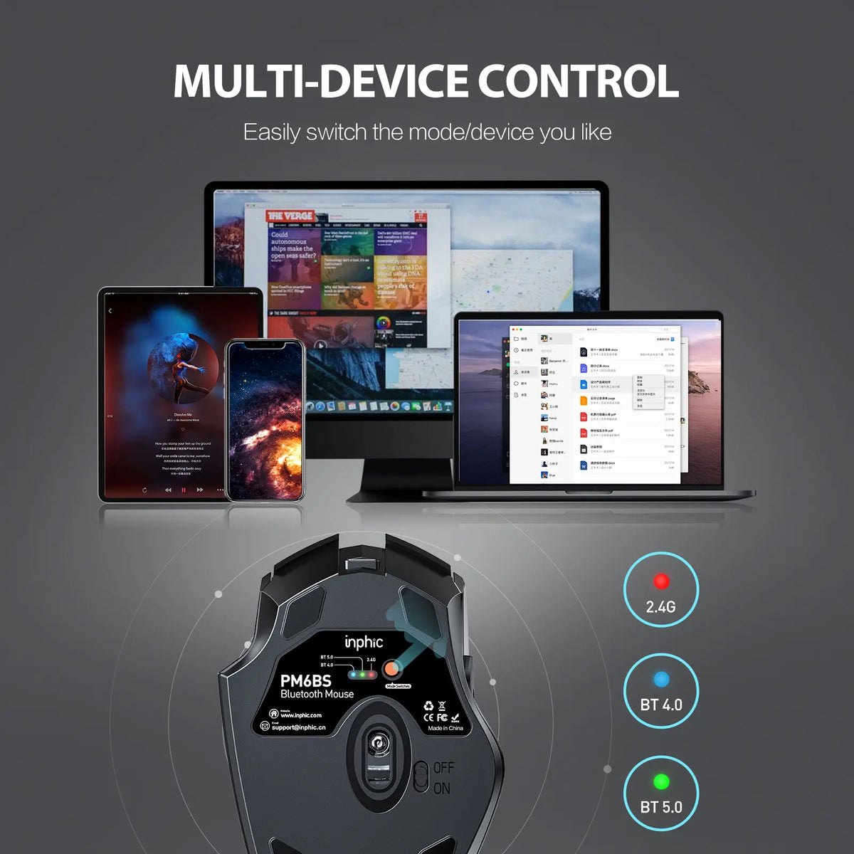 Rechargeable Multi-Device Wireless Bluetooth Mouse